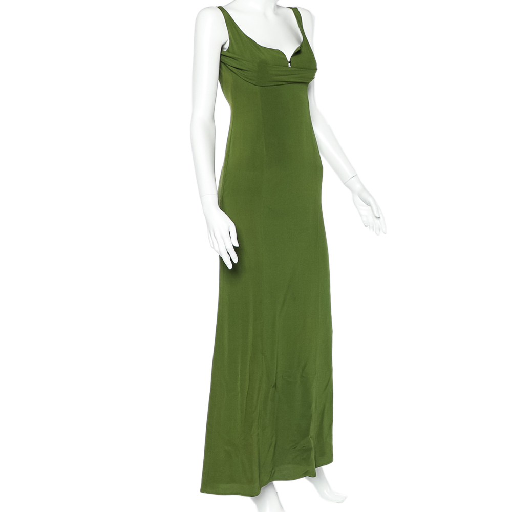 

Gucci Green Crepe Draped Neck Sleeveless Maxi Dress
