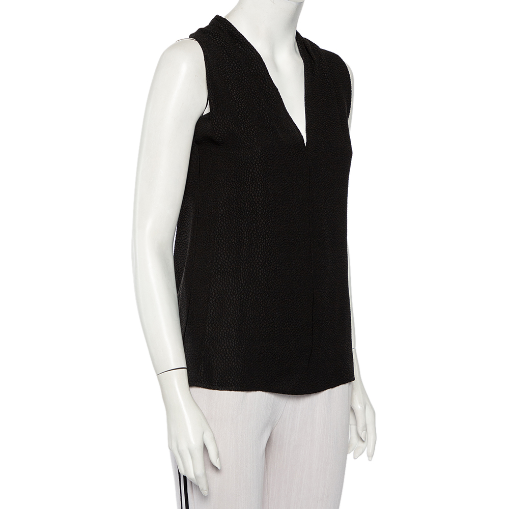 

Gucci Black Textured Silk Crepe Sleeveless Top