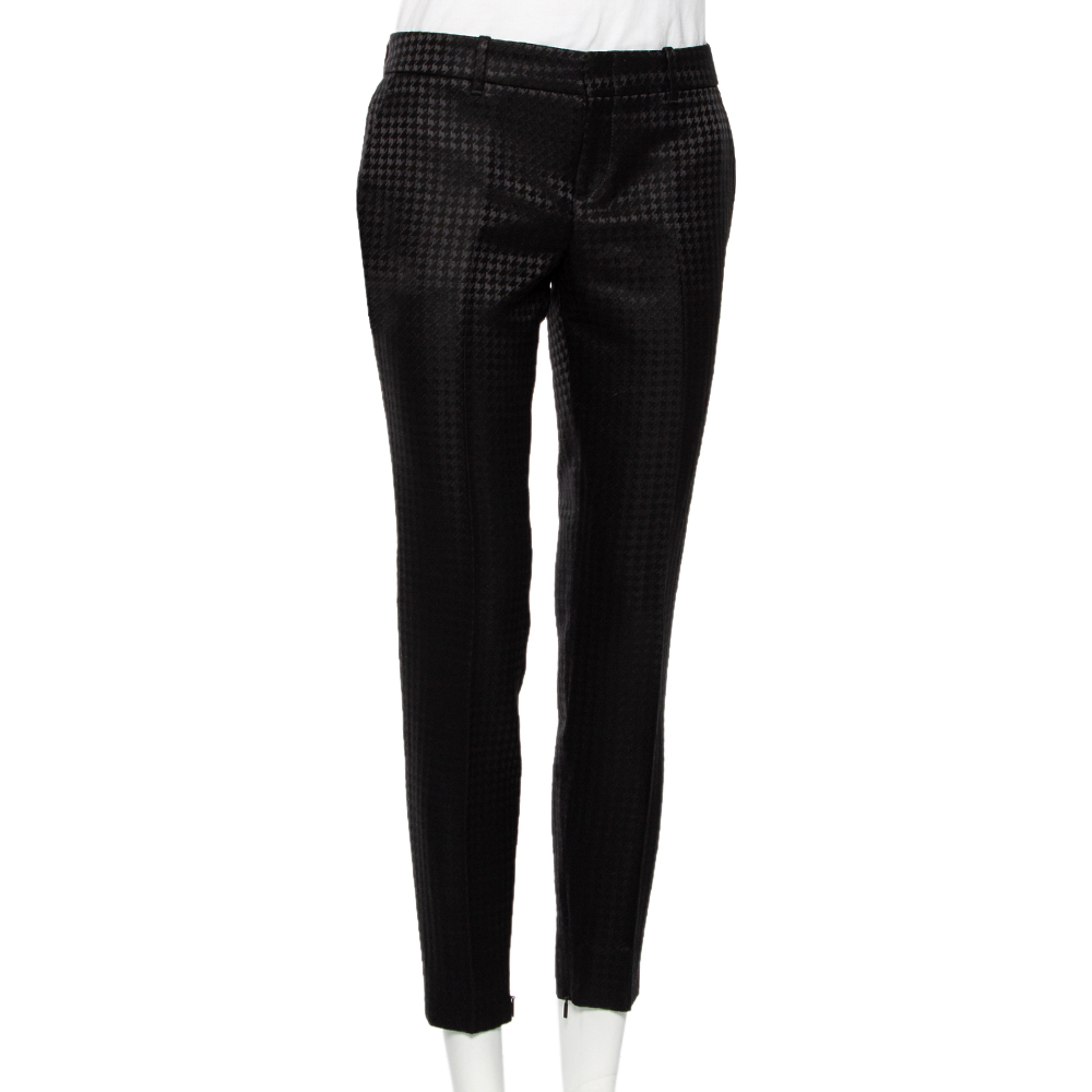 

Gucci Black Houndstooth patterned Wool Jacquard Tapered Trousers