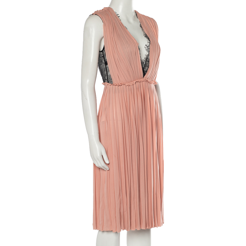 

Gucci Blush Pink Chiffon & Lace Paneled Grecian Midi Dress