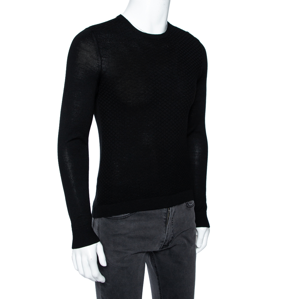 

Gucci Black Wool Shoulder Stripe Detail Diamond Knitted Sweater