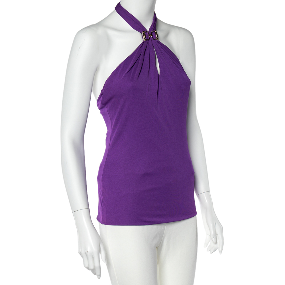 

Gucci Purple Knit Horsebit Detail Halter Neck Top