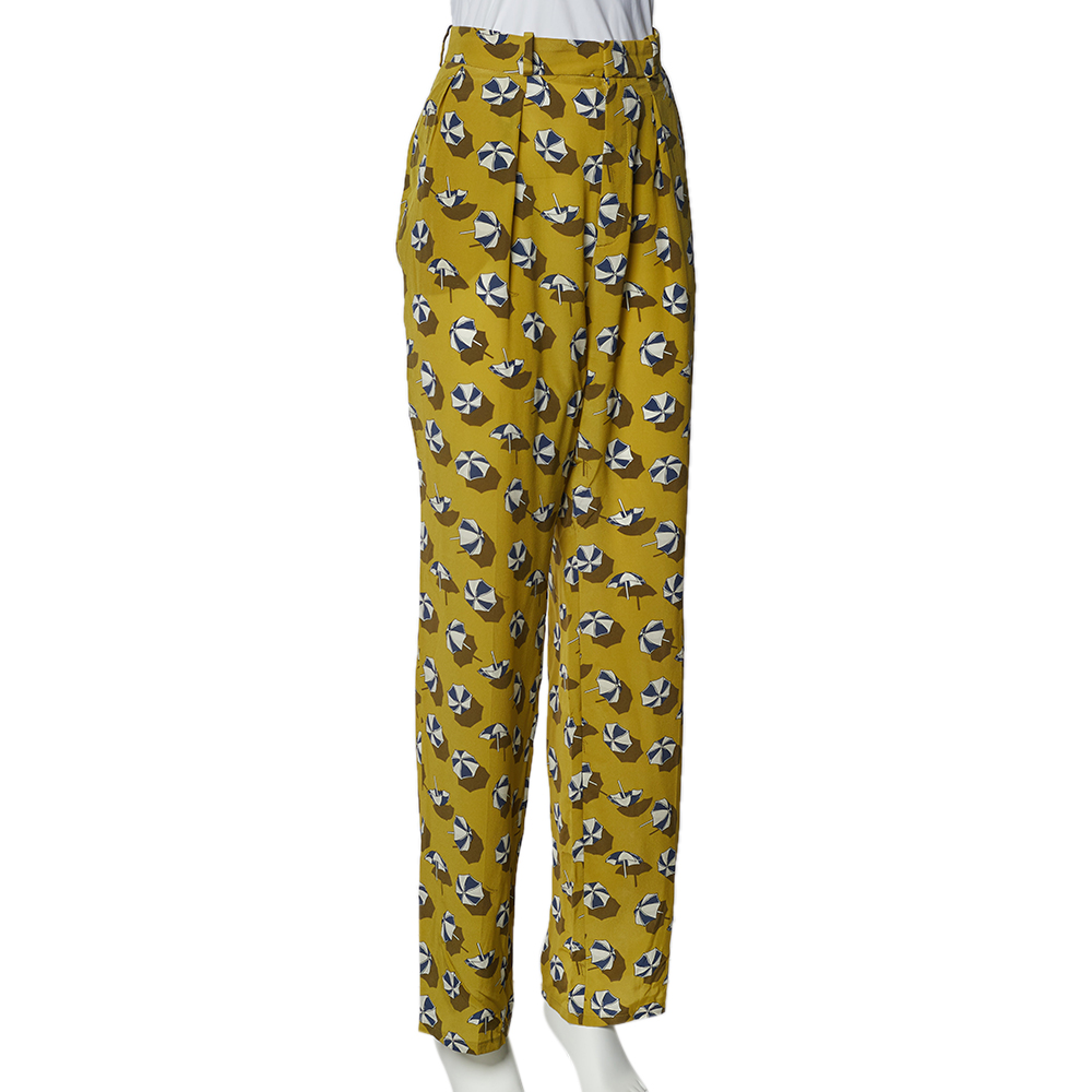 

Gucci Green Parasol Print Silk Palazzo Trousers