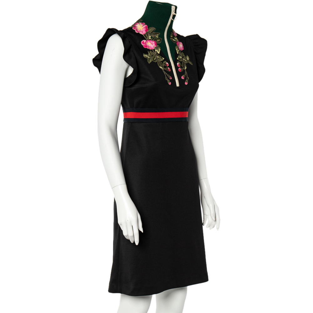 

Gucci Black Floral Embroidered Knit Turtle Neck Dress