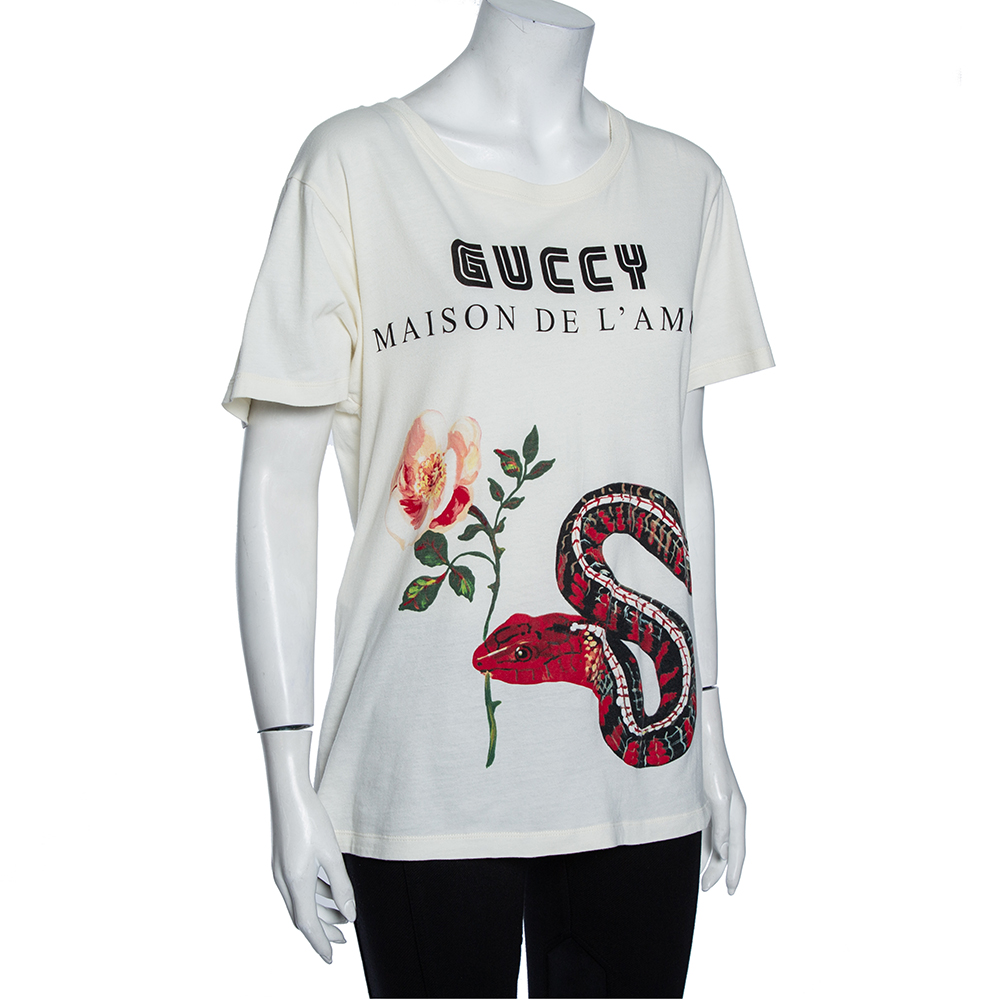 

Gucci Off-White Guccy Logo Maison De L'amour Printed Jersey T-Shirt