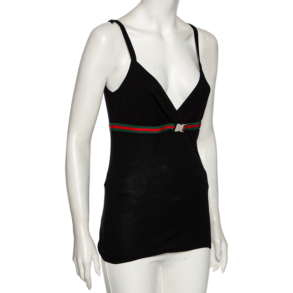 

Gucci Black Jersey Web Stripe Buckle Sleeveless Top