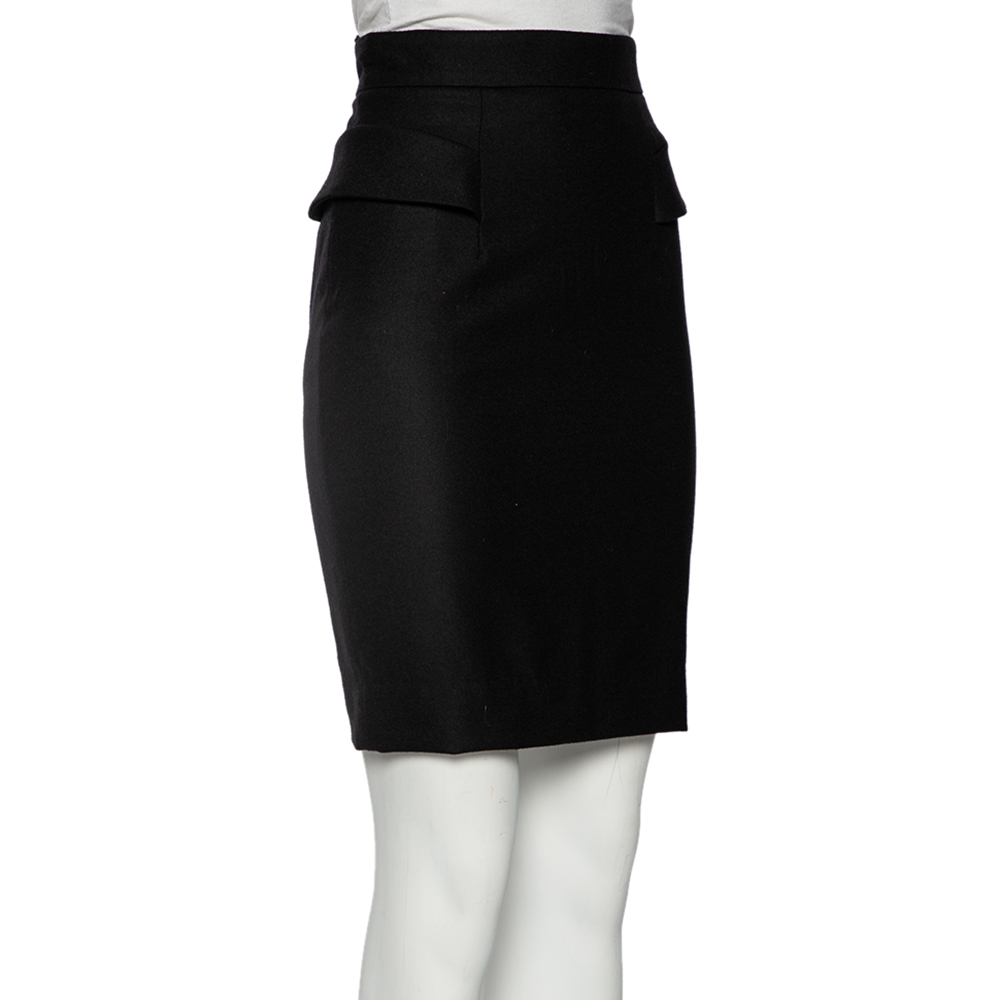 

Gucci Black Wool Pleated Overlay Detail Pencil Skirt