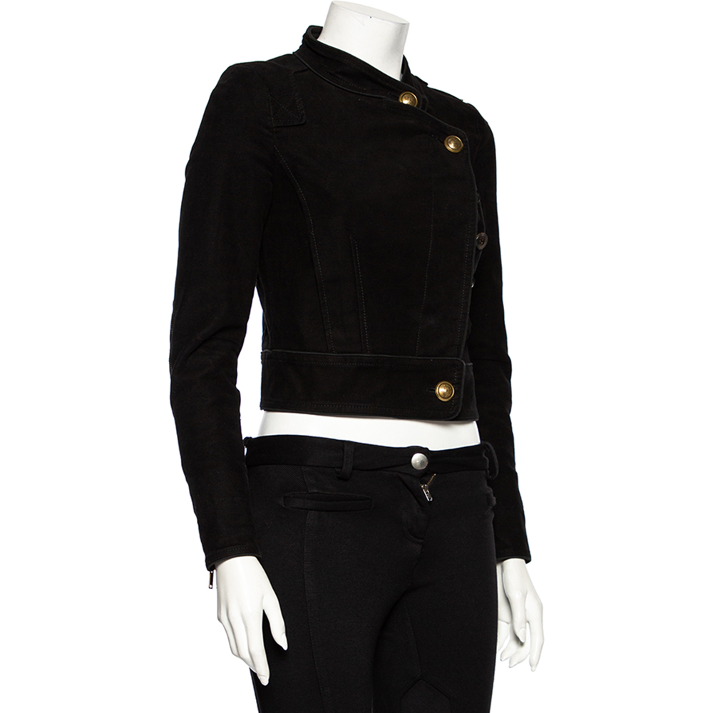 

Gucci Black Cotton & Leather Applique Detailed Jacket