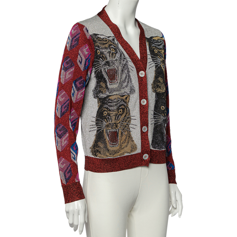 

Gucci Multicolor Lurex Knit Button Front V-Neck Cardigan