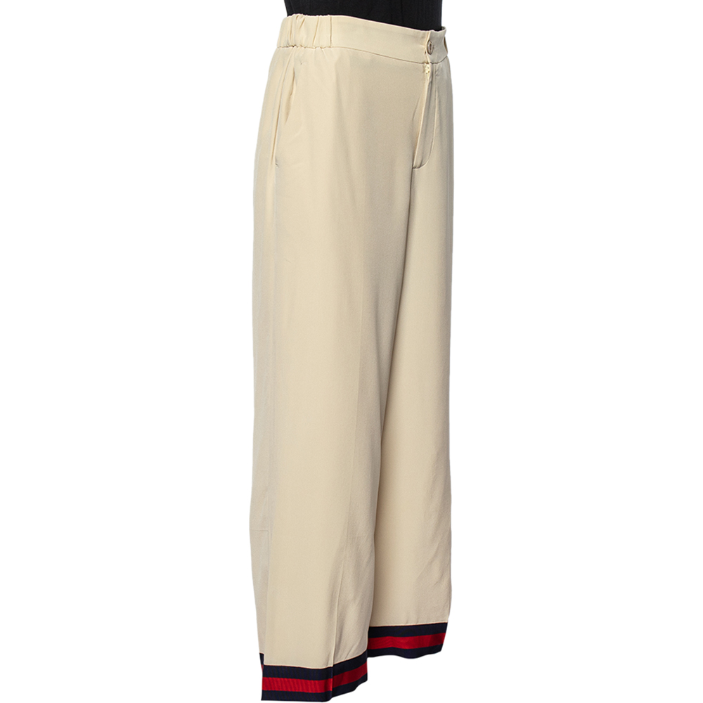 

Gucci Cream Silk Web Stripe Detail Culottes