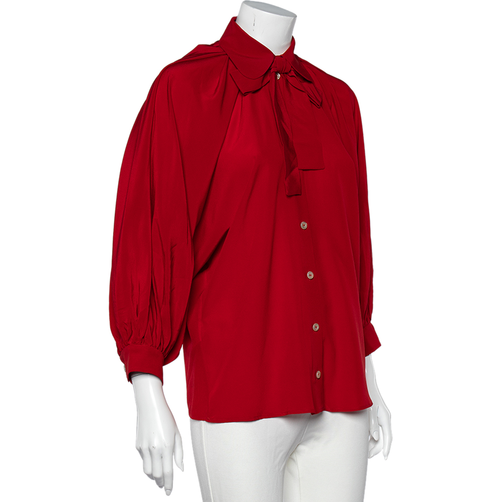 

Gucci Red Silk Neck Tie Detail Oversized Shirt