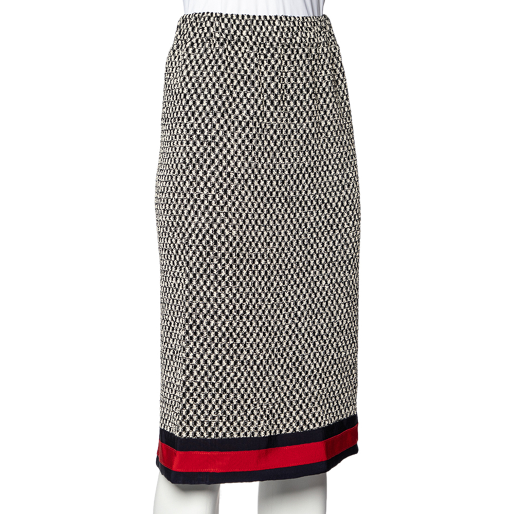 

Gucci Black Tweed Web Trim Knee Length Skirt