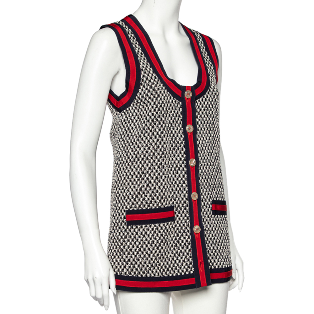 

Gucci Monochrome Tweed Contrast Stripe Trim Sleeveless Vest, Multicolor