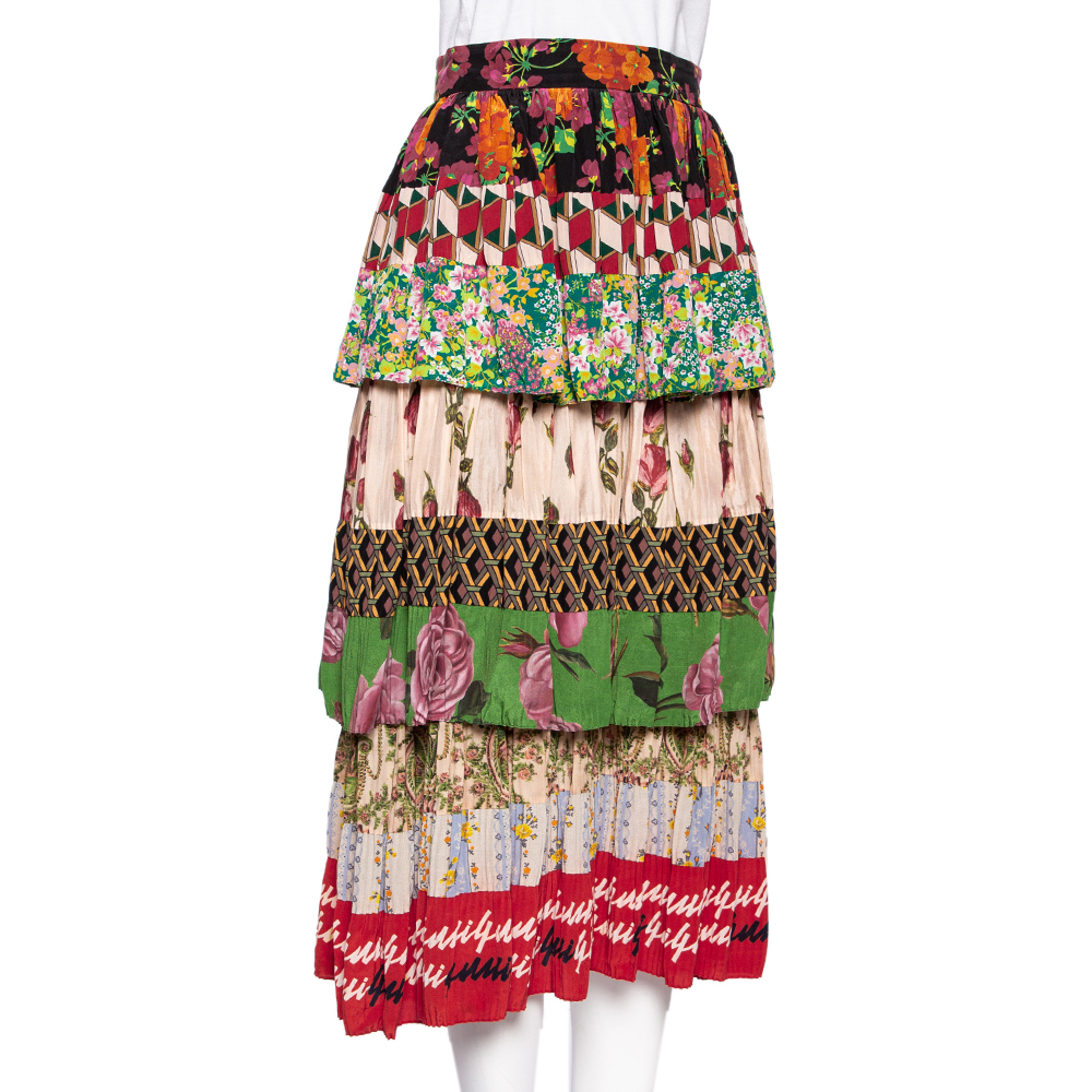 

Gucci Multicolor Patchwork Silk Tiered Midi Skirt