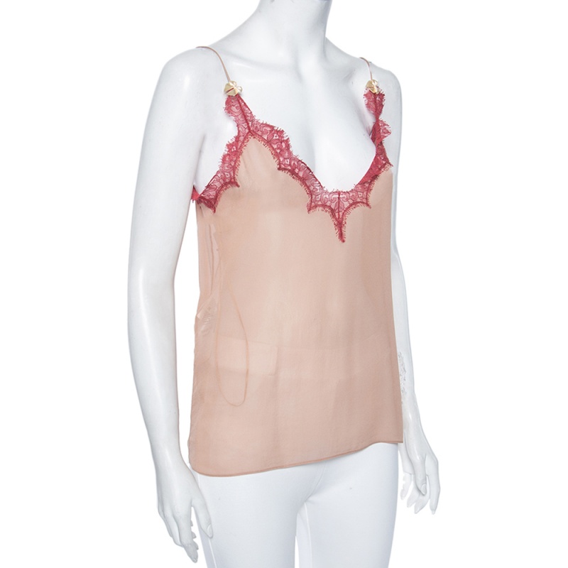 

Gucci Beige Silk Georgette & Lace Trimmed Camisole