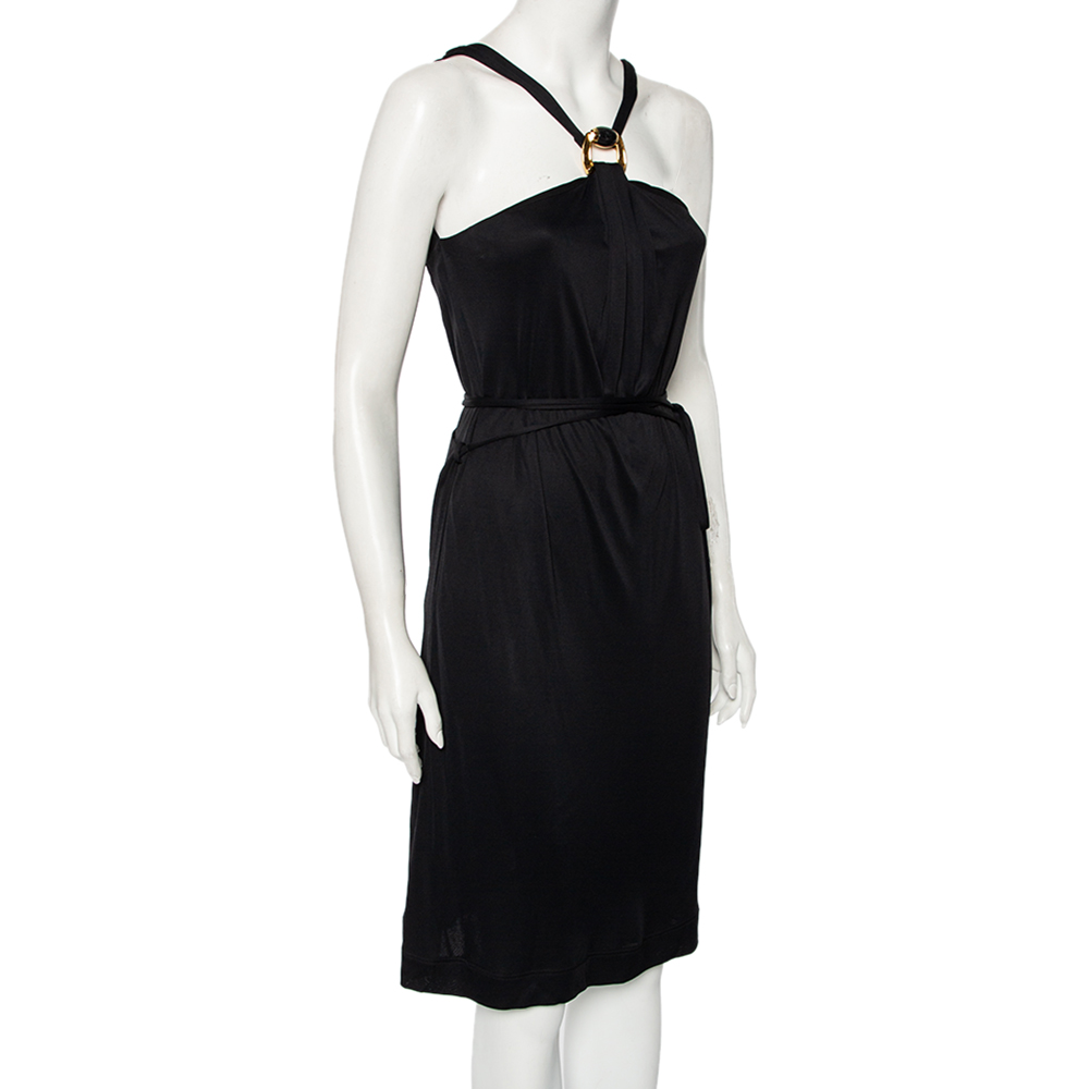 

Gucci Black Crepe Buckle Neck Detailed Wrap Dress