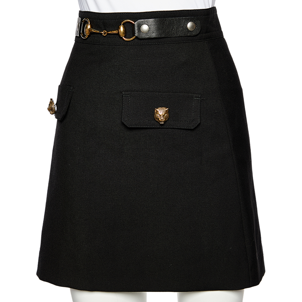 

Gucci Black Wool Horsebit Detail Mini Skirt