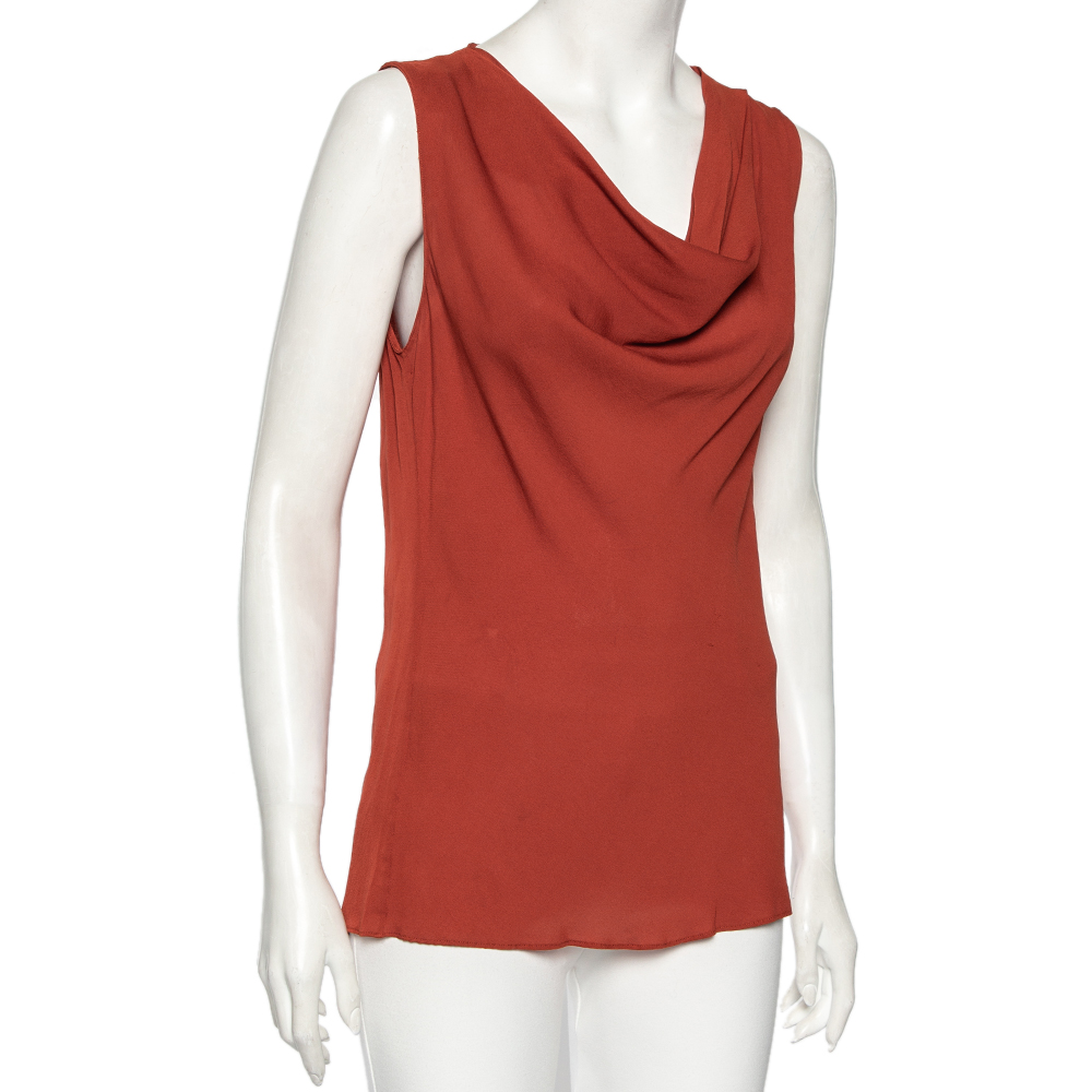 

Gucci Burnt Orange Silk Sleeveless Draped Top