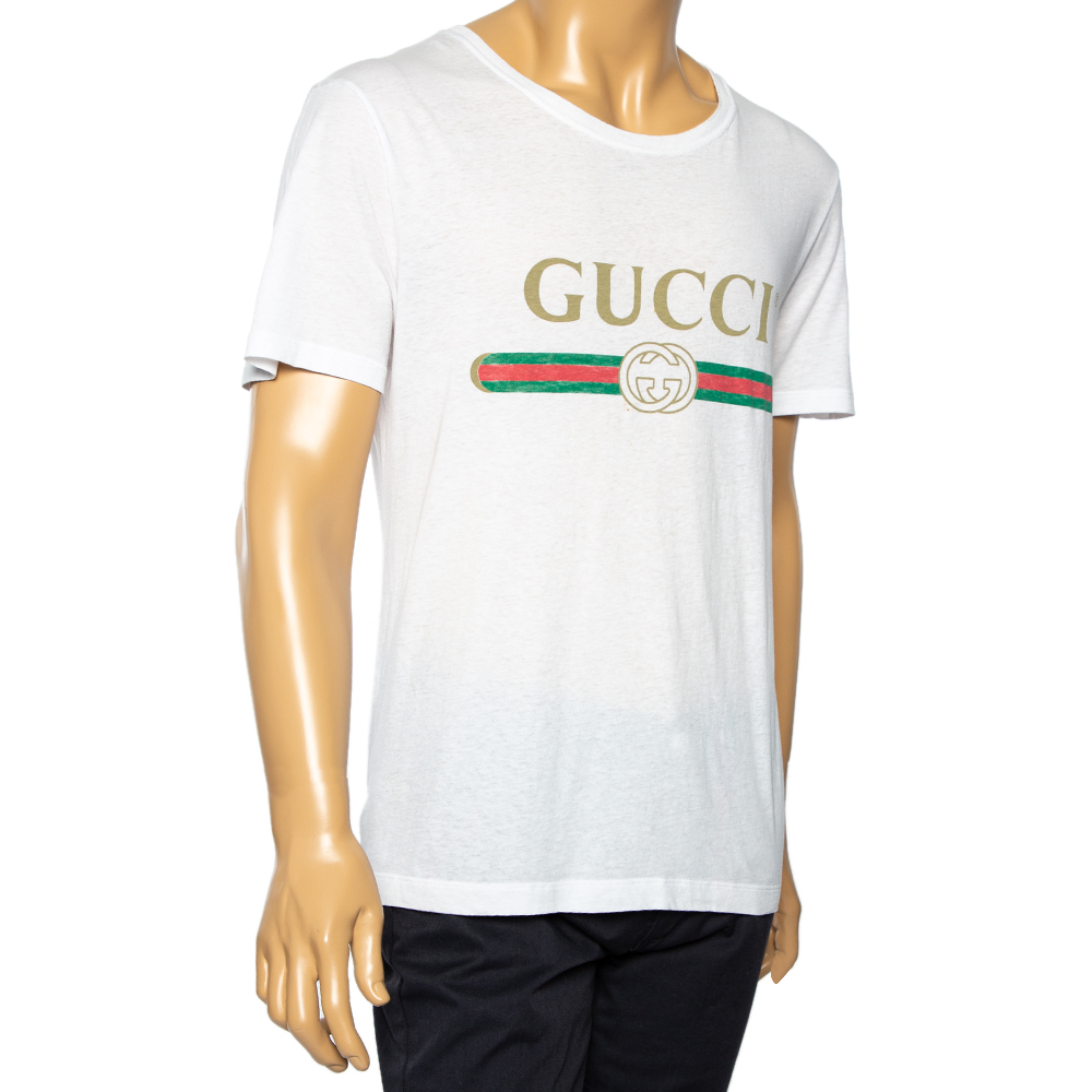 

Gucci White Logo Printed Cotton Short Sleeve T-Shirt