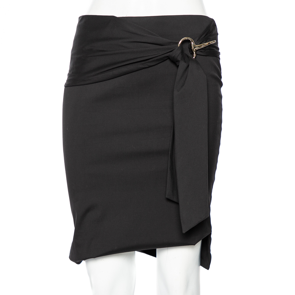 

Gucci Black Cotton Waist Tie Detail Knee Length Skirt S