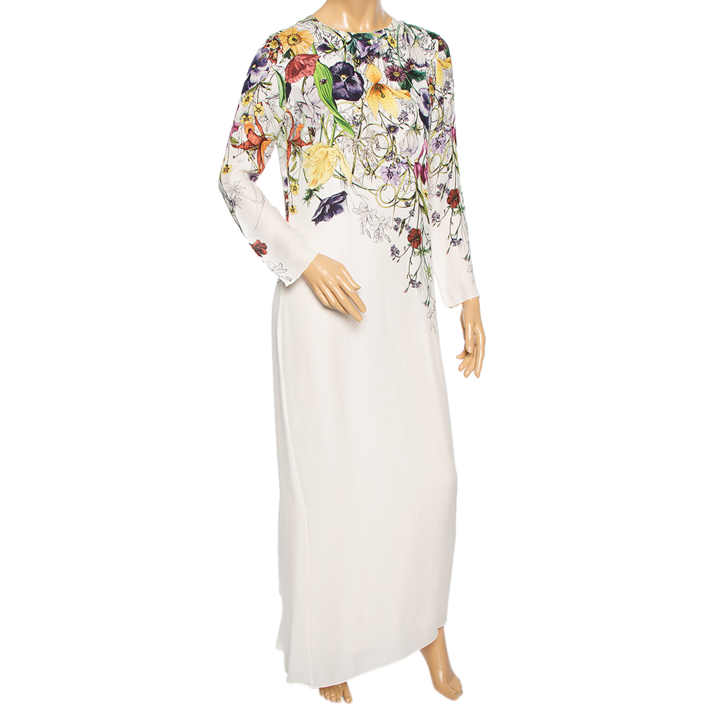 

Gucci Cream Floral Printed Silk Maxi Dress