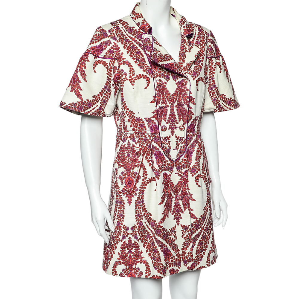 

Gucci Off White Floral Printed Cotton Coat Dress