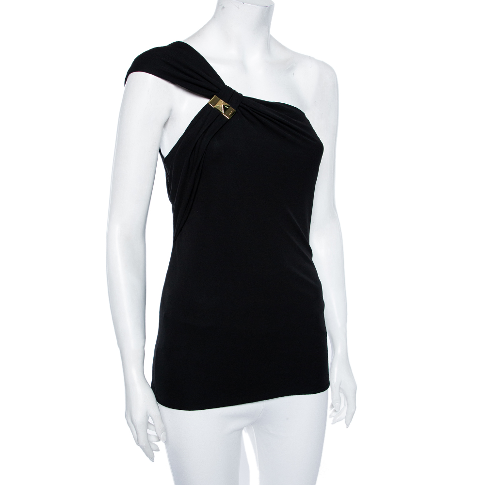 

Gucci Black Knit Metal Embellished One Shoulder Top