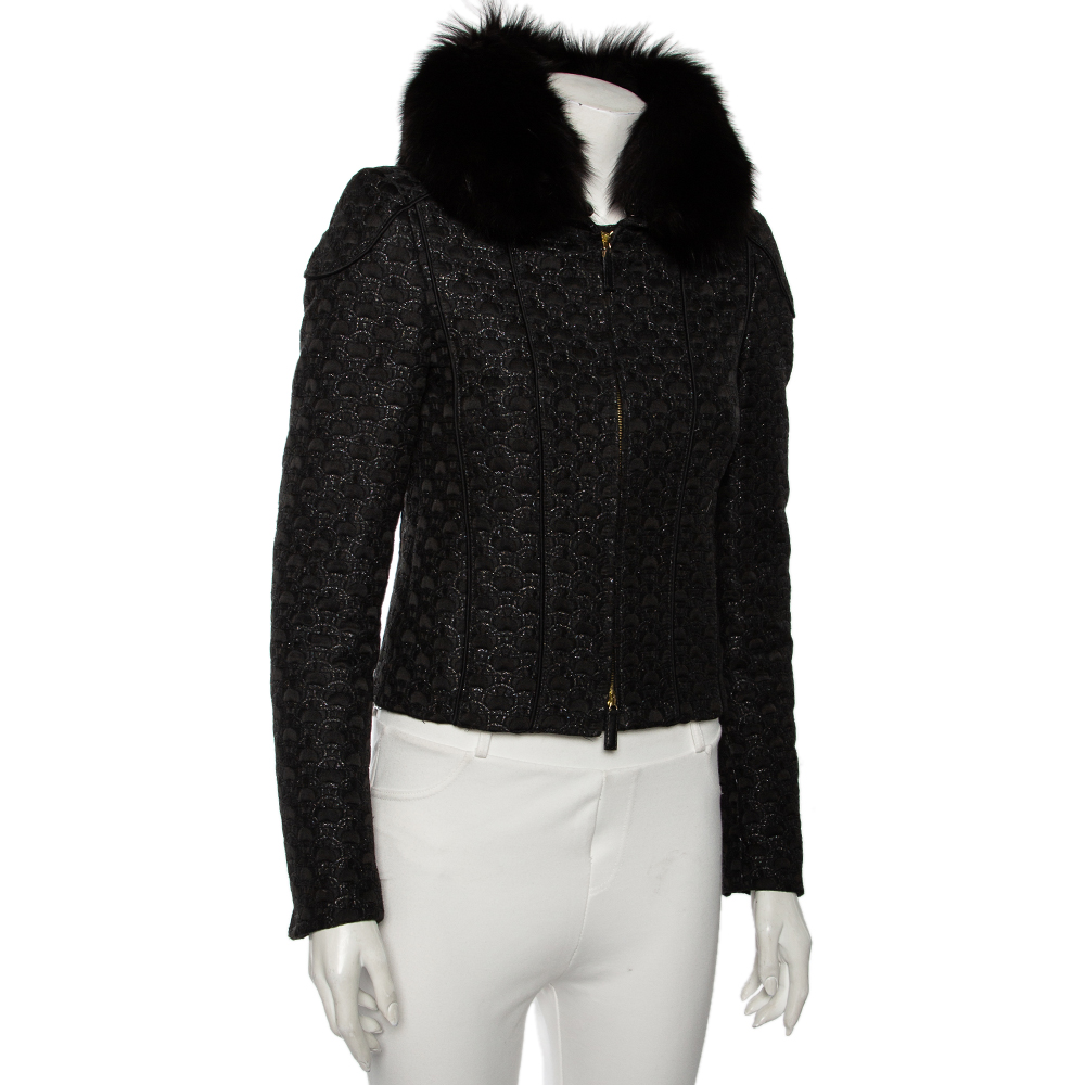 

Gucci Black Jacquard Fur Collar Zip Front Jacket