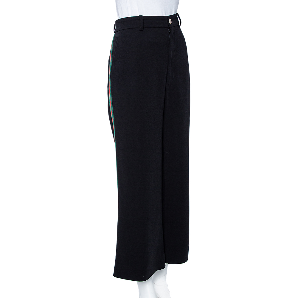 

Gucci Black Crepe Web Stripe Trimmed Pants