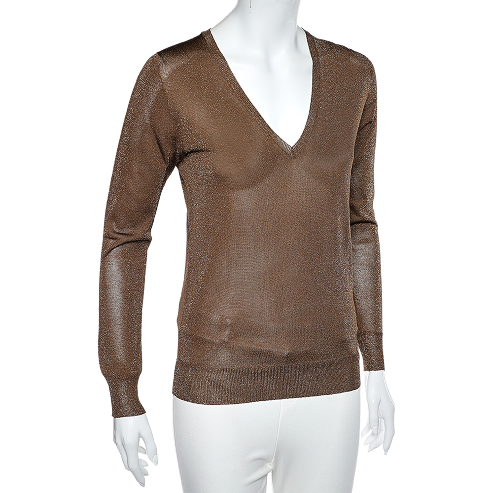 

Gucci Brown Lurex Knit V-neck Sweater