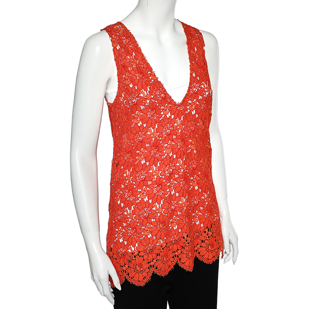 

Gucci Orange Lace Plunge Neck Sleeveless Top