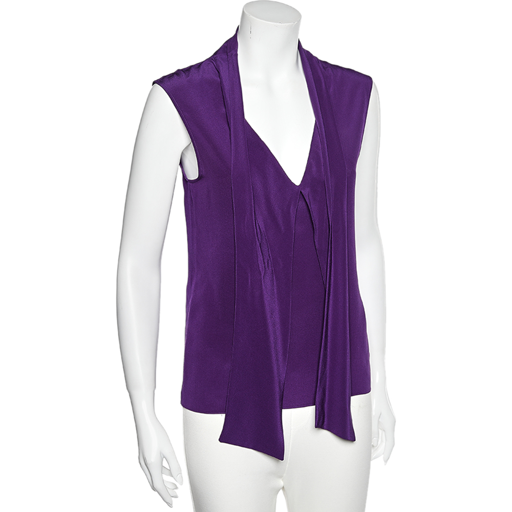 

Gucci Purple Silk Neck Tie Detail Sleeveless Top
