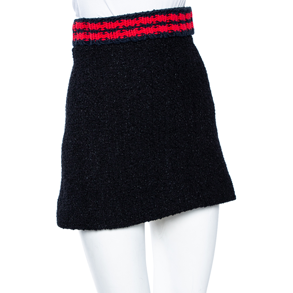 

Gucci Black Tweed Contrast Trim Detailed Mini Skirt