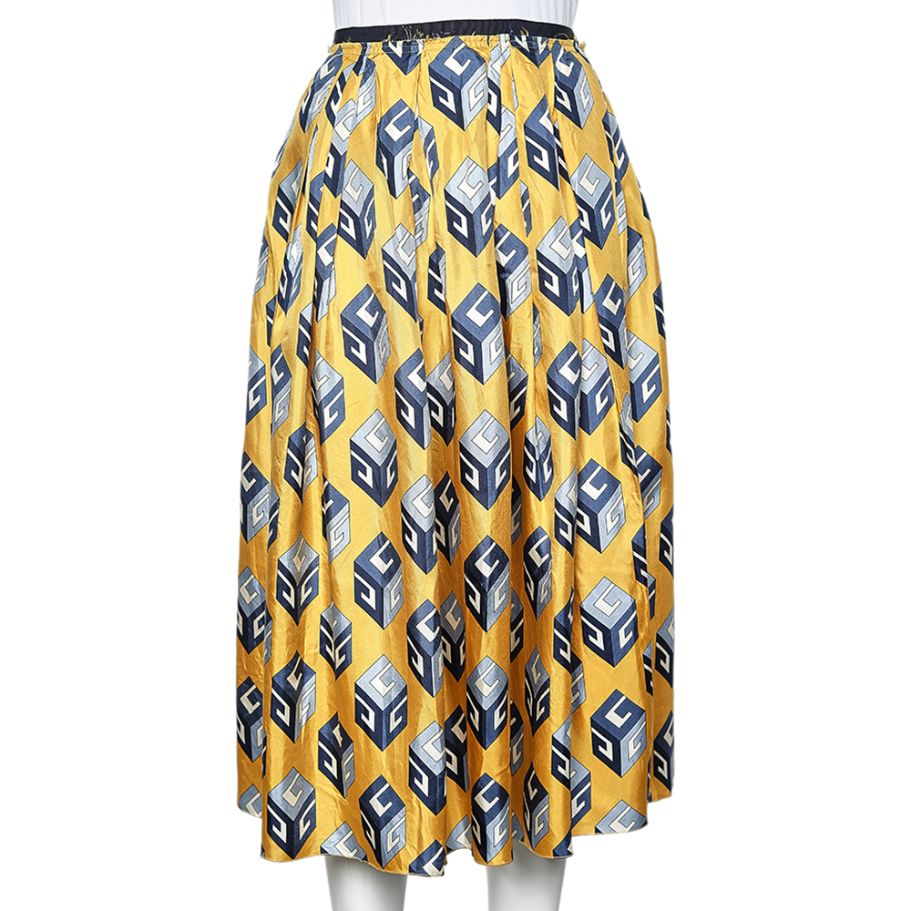 

Gucci Yellow Cube Printed Silk Pleated Midi Skirt
