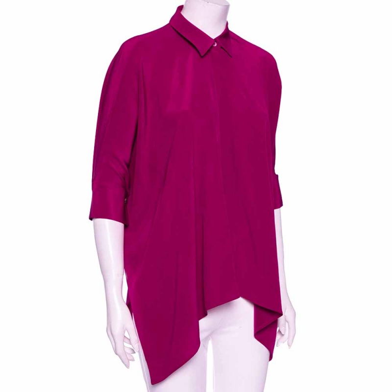 

Gucci Magenta Silk Button Front Draped Oversized Blouse, Purple