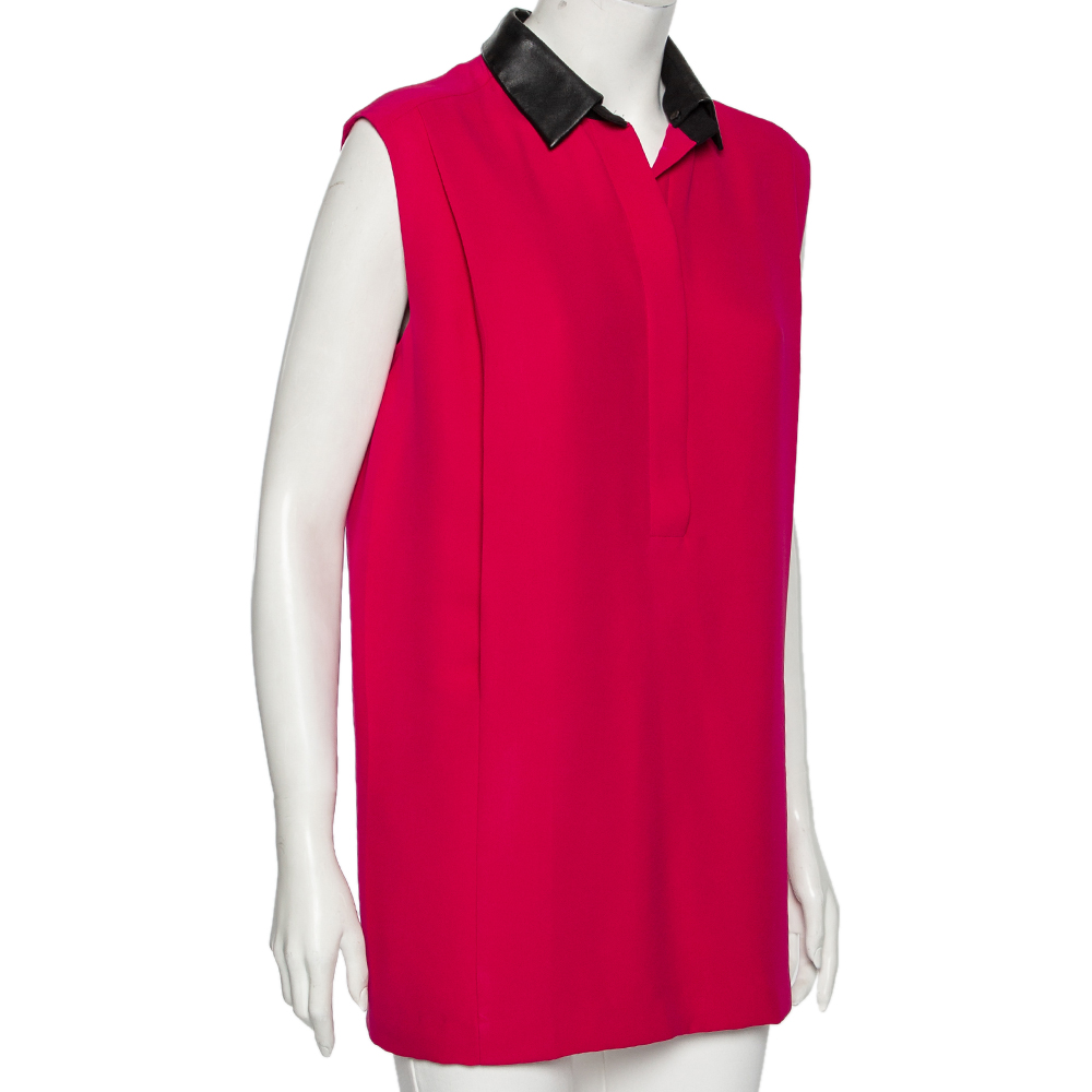 

Gucci Pink Silk & Leather Collar Detailed Sleeveless Dress
