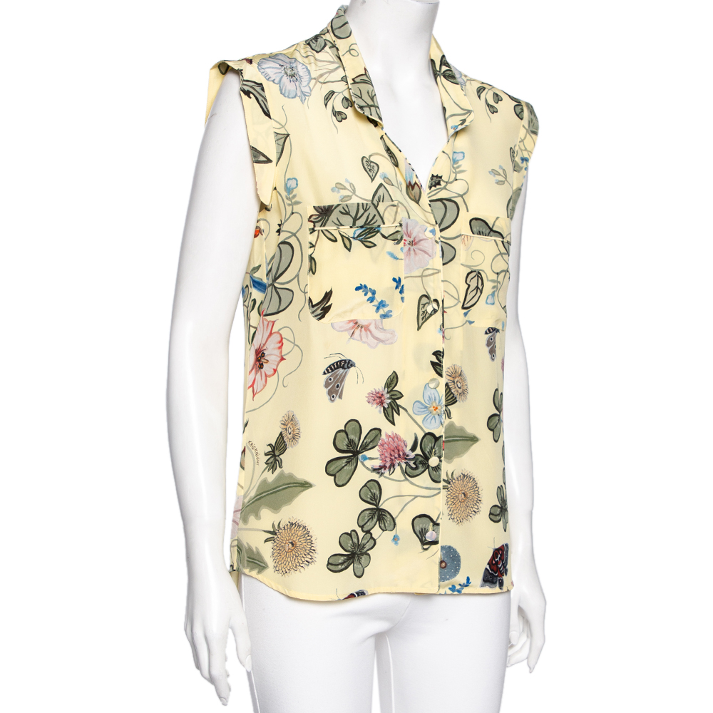 

Gucci Yellow Floral Printed Silk Pocketed Shirt