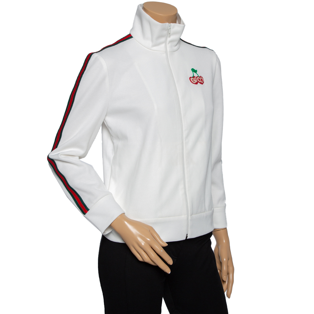 

Gucci White Jersey Cherry Logo Appliqued Zip Front Jacket
