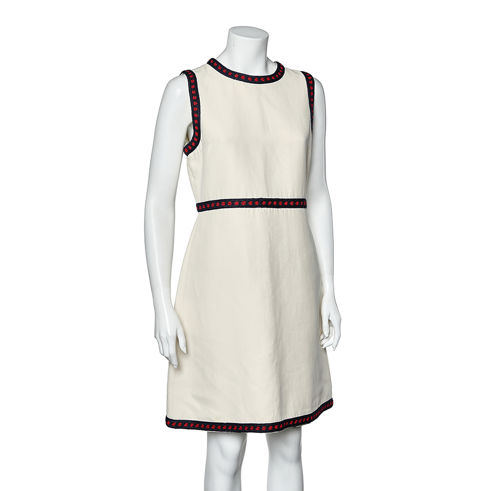 

Gucci Cream Cotton Blend Knit Trim Detailed Dress