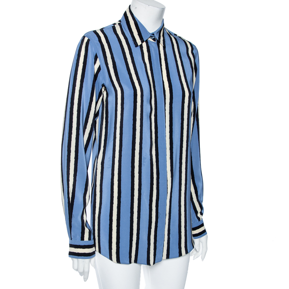 

Gucci Blue Striped Silk Button Front Shirt