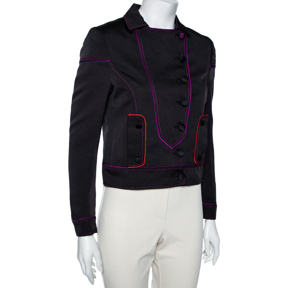 

Gucci Black Silk Contrast Trimmed Button Front Jacket