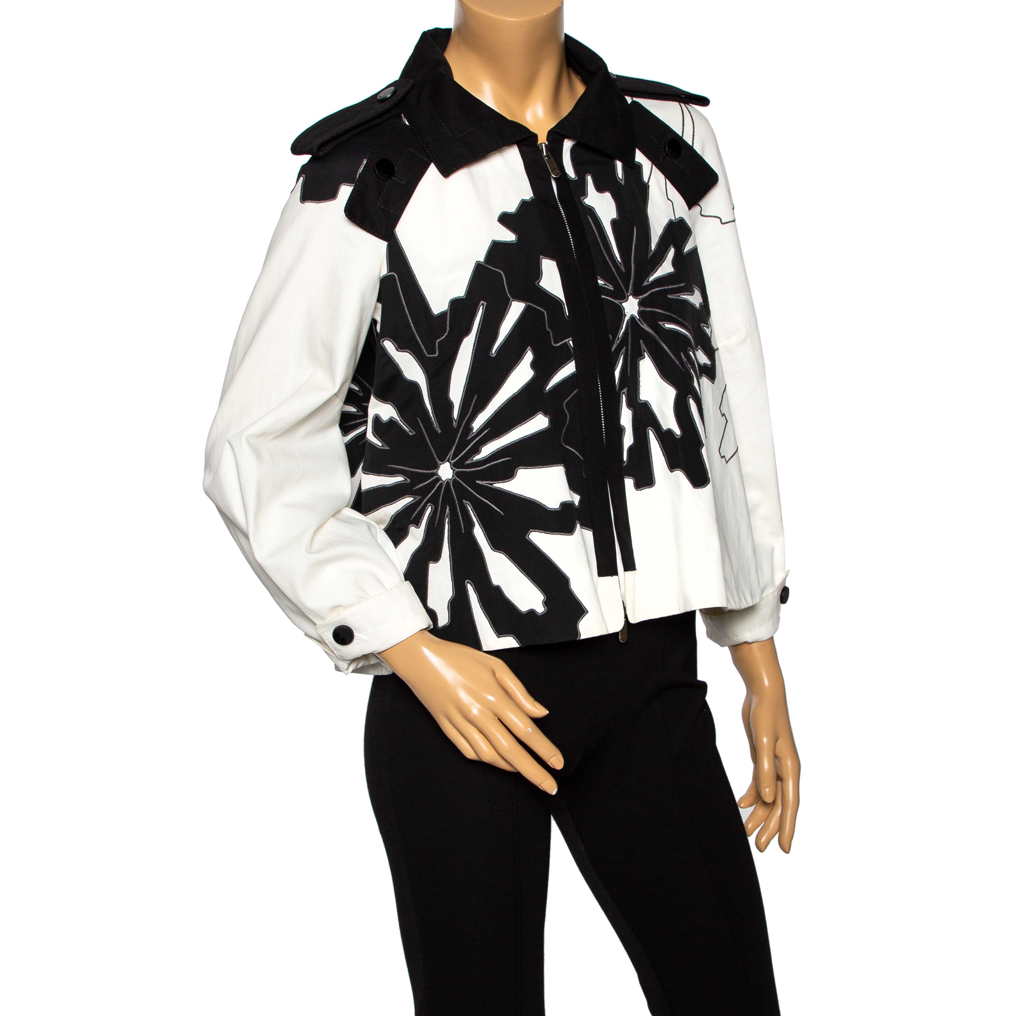 

Gucci Monochrome Printed Cotton Zip Front Jacket, White