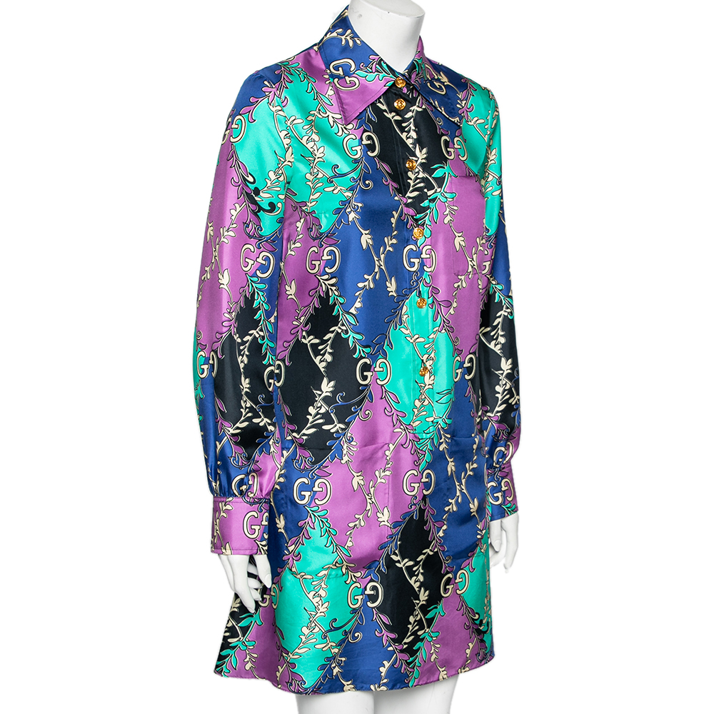 

Gucci Multicolor Rhombus Printed Silk Shirt Dress