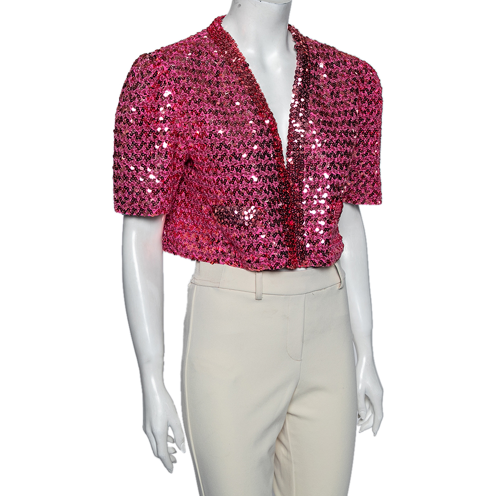 

Gucci Pink Lamé & Sequin Embellished Cropped Jacket