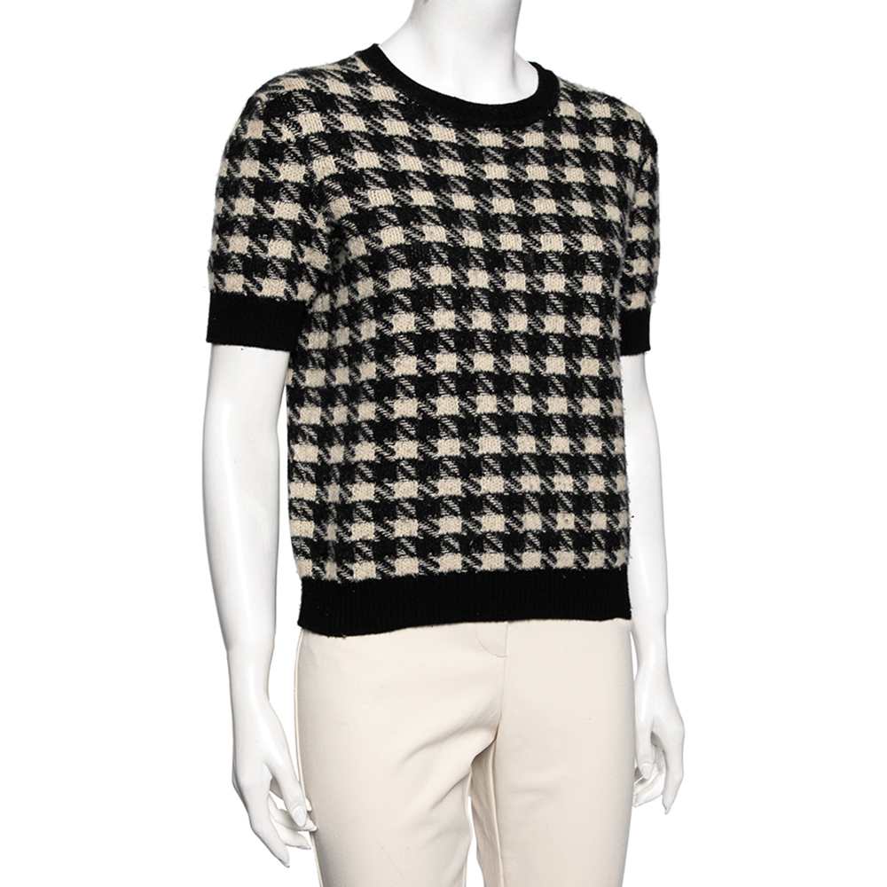 

Gucci Monochrome Houndstooth Cashmere Intarsia Knit Sweater, Black