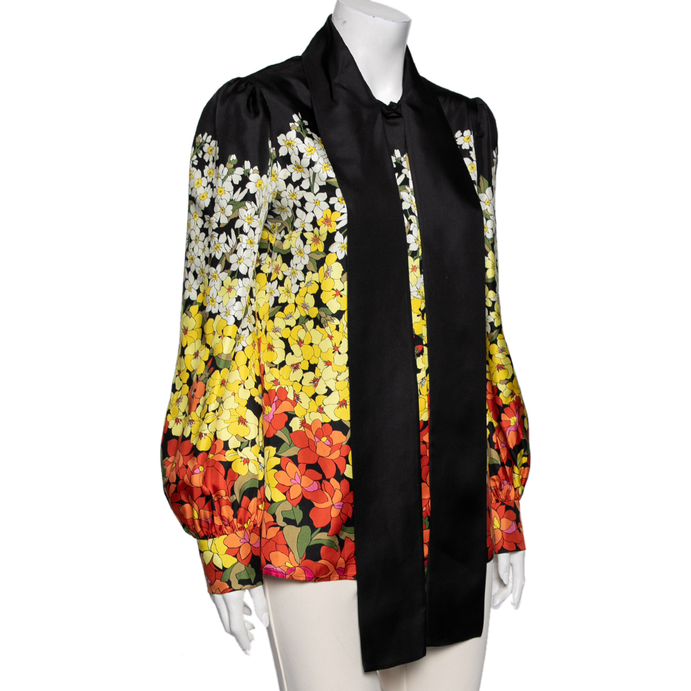 

Gucci Multicolor Degradé Floral Print Silk Twill Blouse