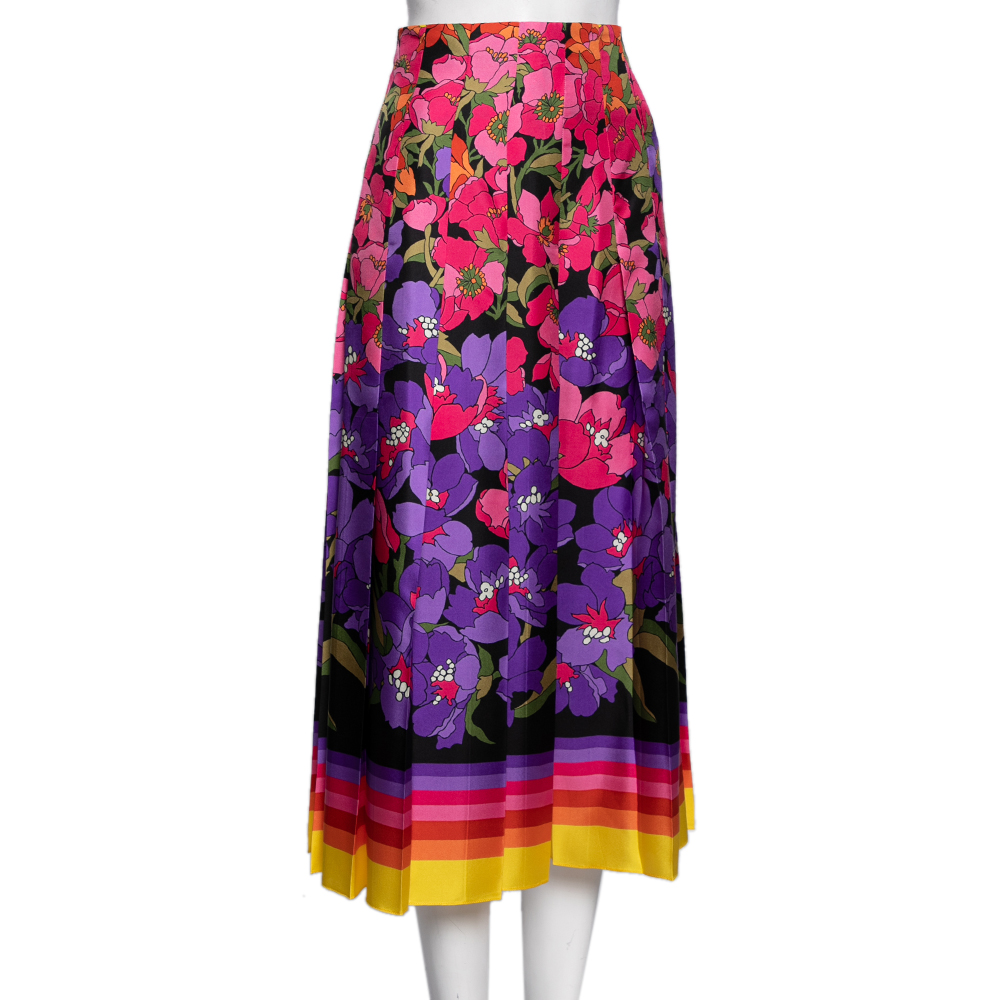 

Gucci Multicolor Degrade Floral Print Silk Twill Pleated Skirt