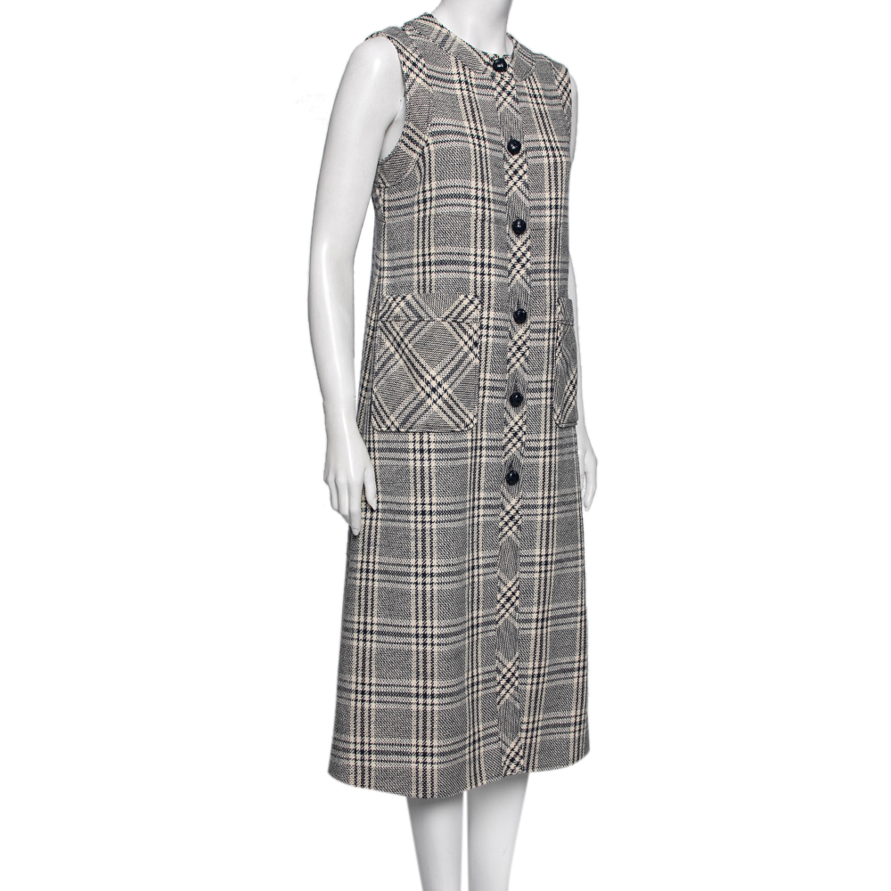 

Gucci Beige/Blue Check Print Wool Sleeveless Jacket