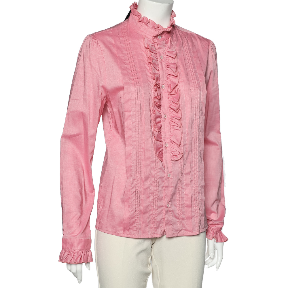 

Gucci Pink Cotton Blend Ruffled Button Front Shirt M