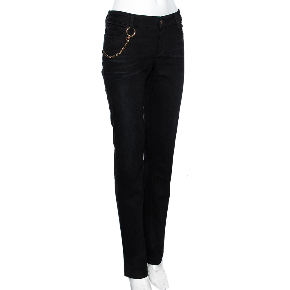 

Gucci Black Denim Straight Fit Chain Embellished Jeans